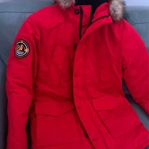 Superdry Black and Red Jacket with Logo Patch